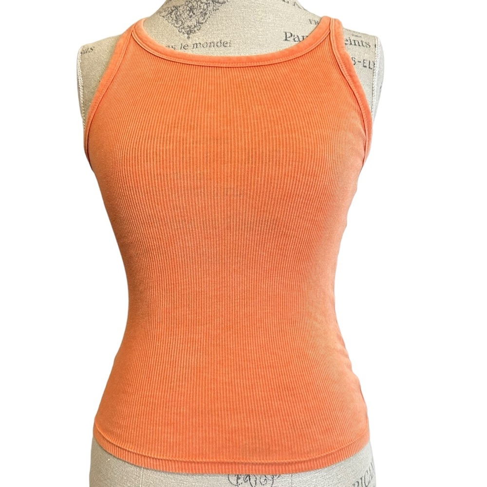 Aerie XS Ribbed Stretch Round Neck Tank Top Bright Orange Womens